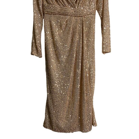 Ieena Mac Duggal 26555 Long Sleeve Sequin Midi Dress Side Slit Rose Gold Size 6 - Picture 9 of 15